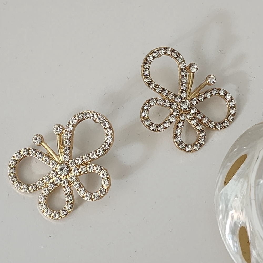 Gold and Rhinestone Butterfly Earrings